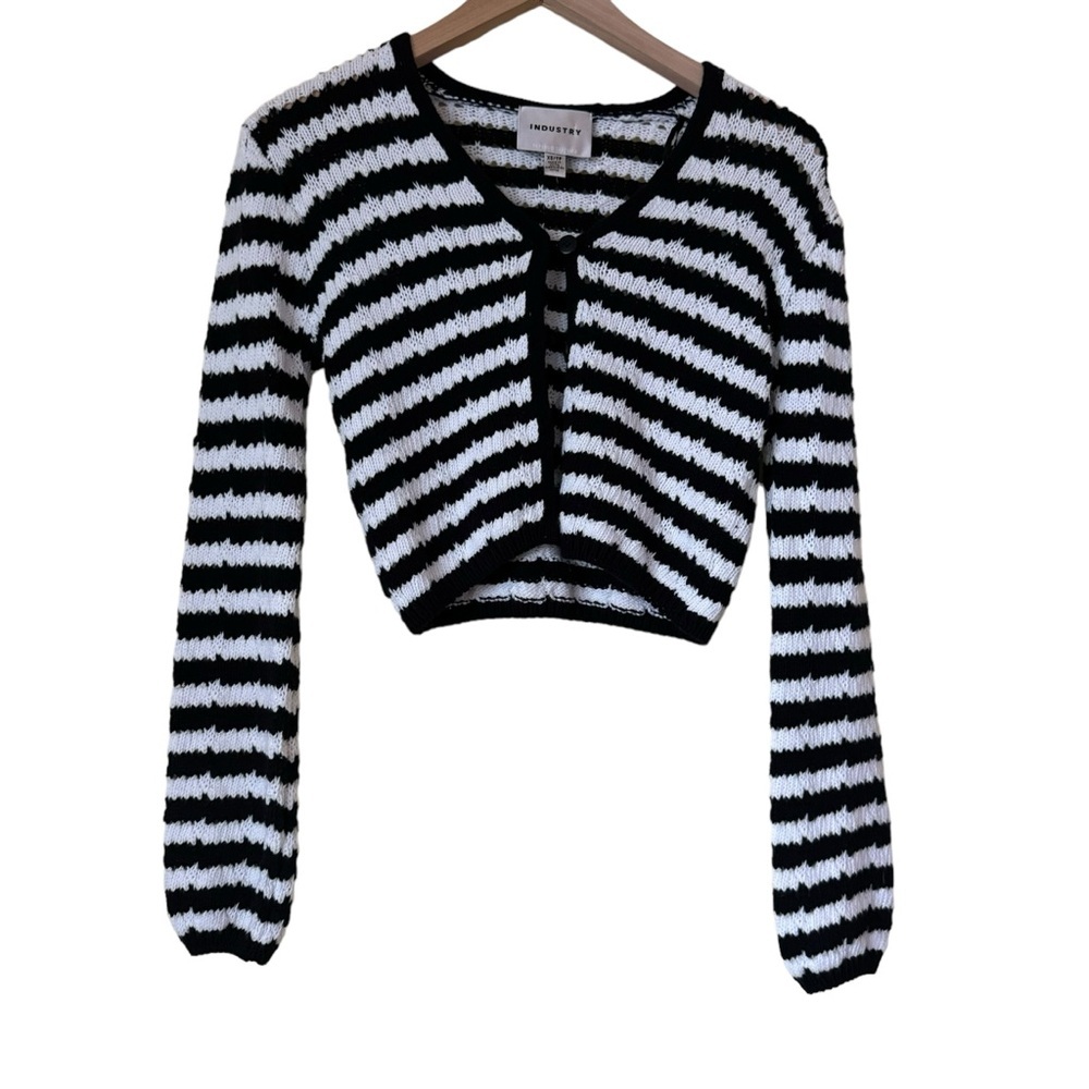 Industry Republic Black White Stripes Cropped Cardigan Womens